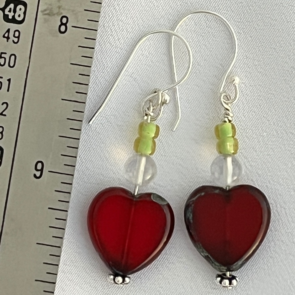 Czech glass heart drop earrings